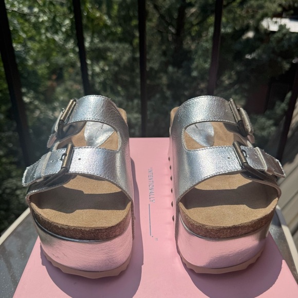 New Free People Rule Breaker Flatform Sandal Shoes Platform Silver Metallic 39 - Picture 9 of 12